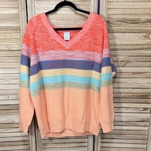 Kian D Long Sleeve Colorful Striped V-Neck Sweater Size 2x